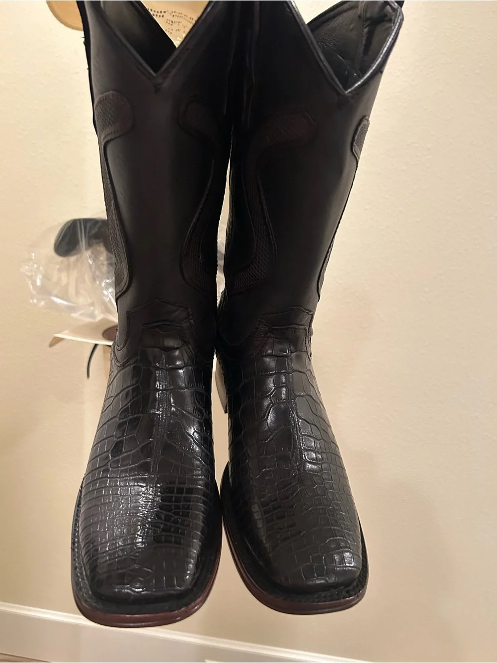 Men's Black Croc-Embossed Leather Cowboy Boots